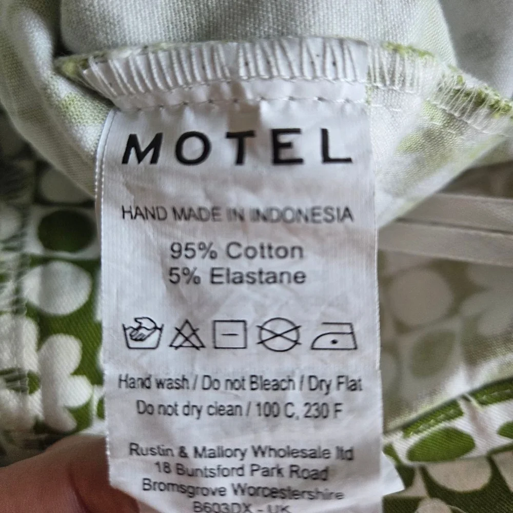 Motel Denim handmade cotton stretchy wide leg green and white flower pants - Picture 9 of 11